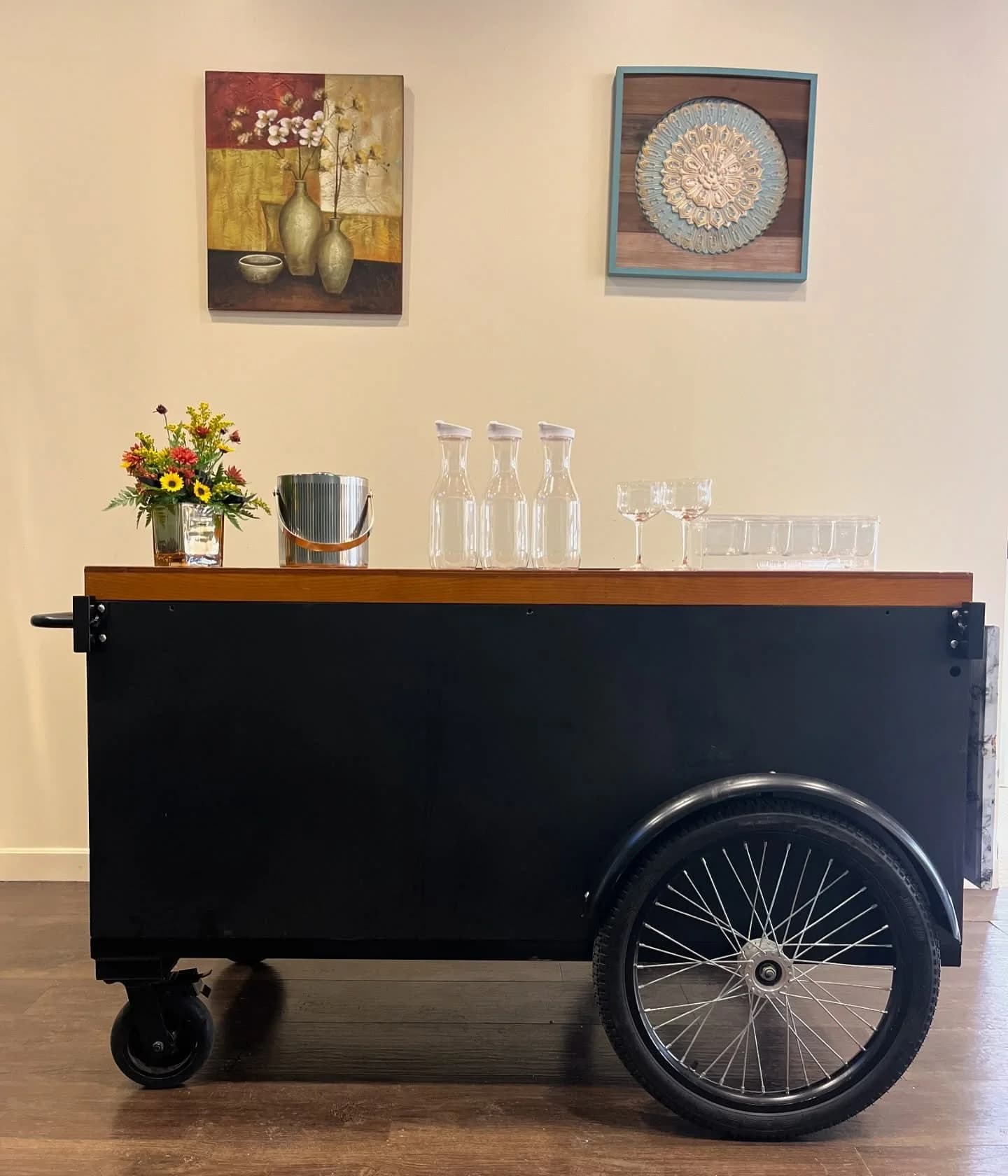 Rolling Refreshments bar cart staged for an event